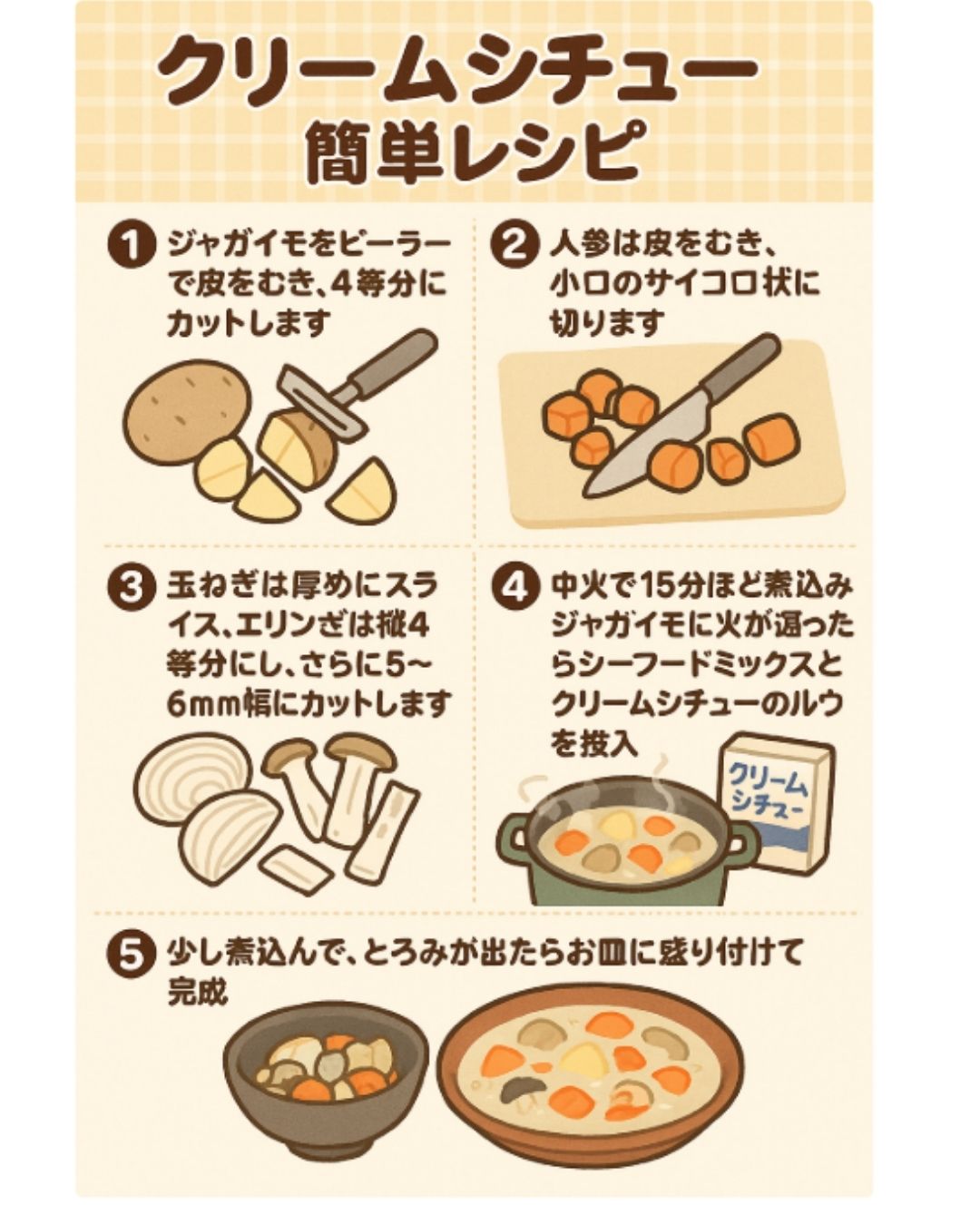 美味しいクリームシチュー鍋の作り方のレシピ漫画です。