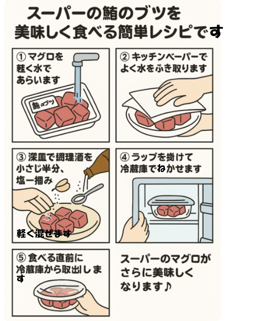 美味しいマグロのぶつの作り方のレシピ漫画です。