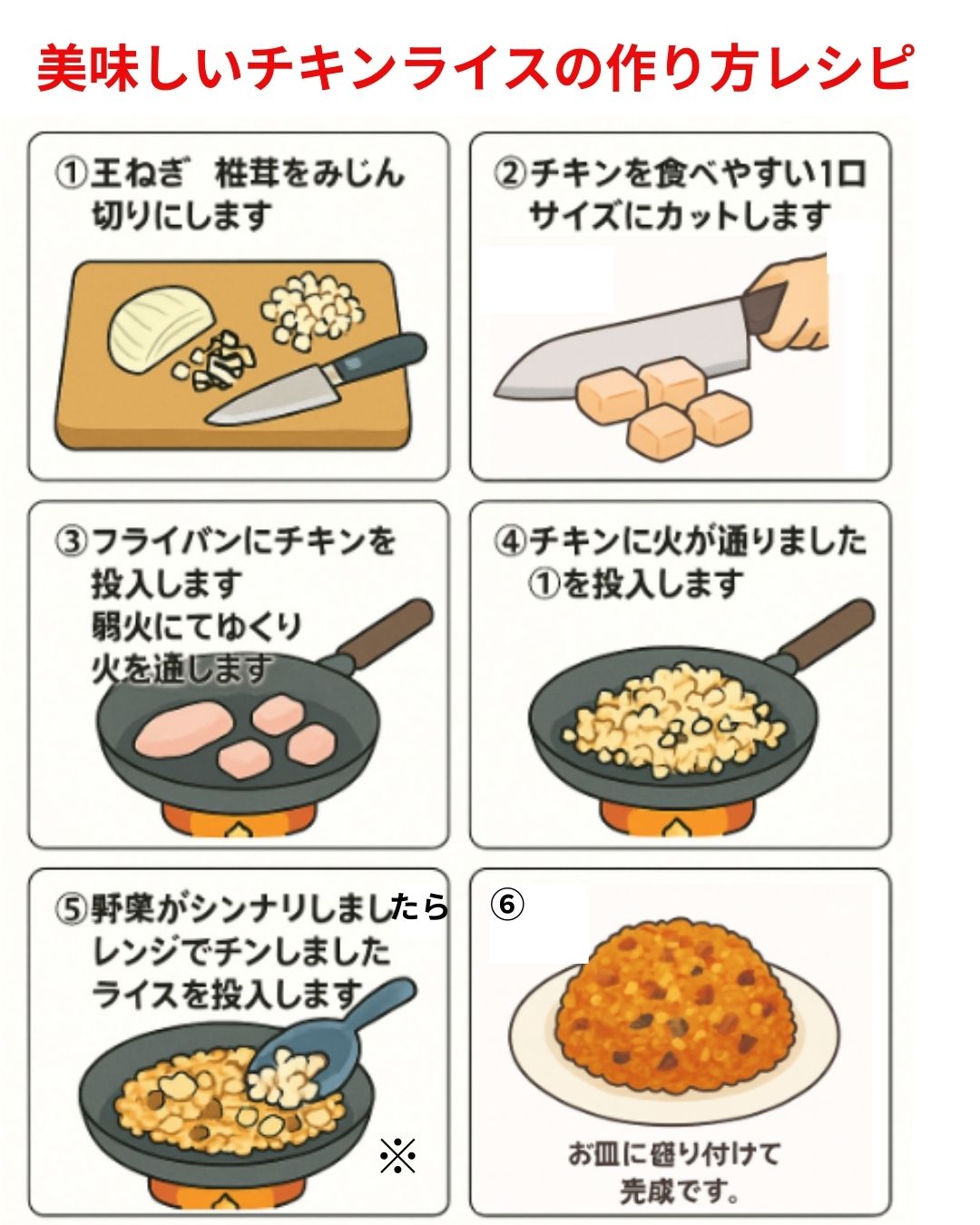 美味しいチキンライスの作り方のレシピ漫画です。